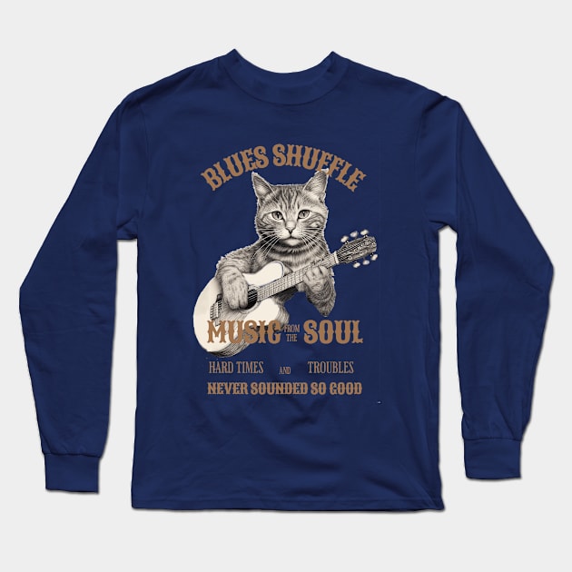 cat and guitar Long Sleeve T-Shirt by Tees of Joy